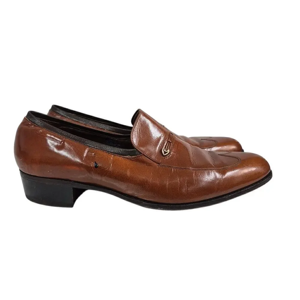 VTG Florsheim Designer Collection Cognac Brown Leather Wingtip Loafers Mens 11.5